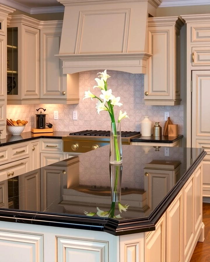 Black Granite with Beveled Edges for Classic Style - 30 Black Granite Countertops Kitchen Ideas