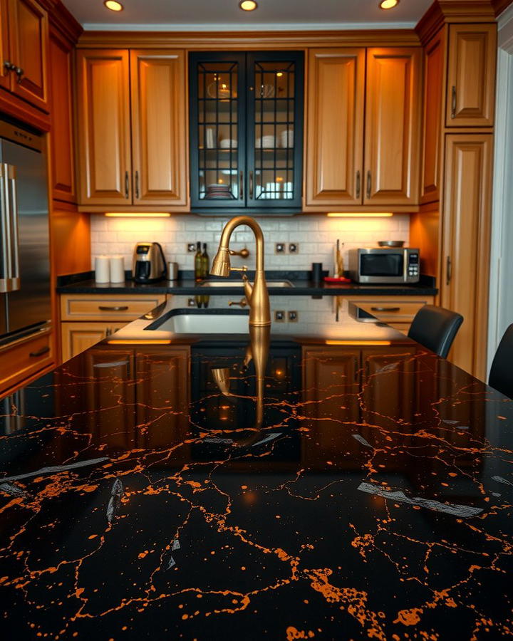 Black Granite with Gold Flecks - 30 Black Granite Countertops Kitchen Ideas