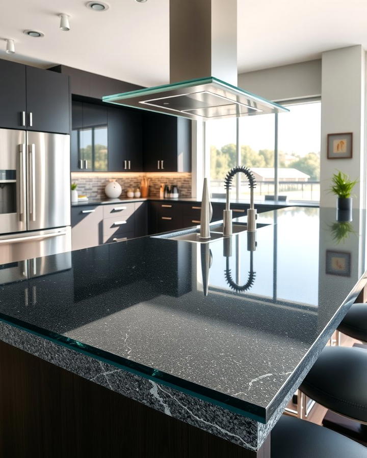 Black Granite with Waterfall Edge Design - 30 Black Granite Countertops Kitchen Ideas