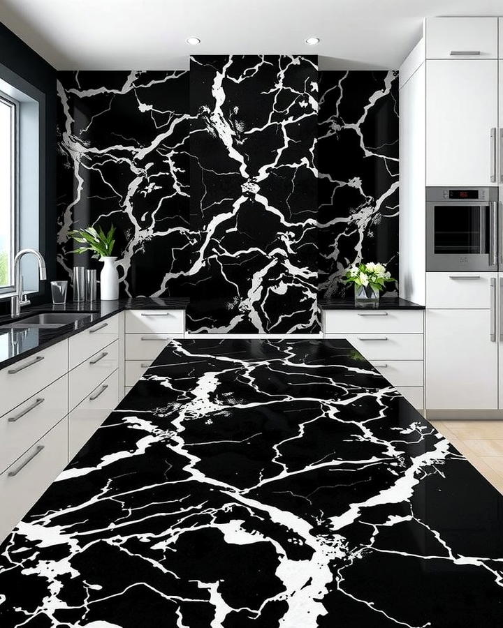 Black Granite with White Veining for Drama - 30 Black Granite Countertops Kitchen Ideas