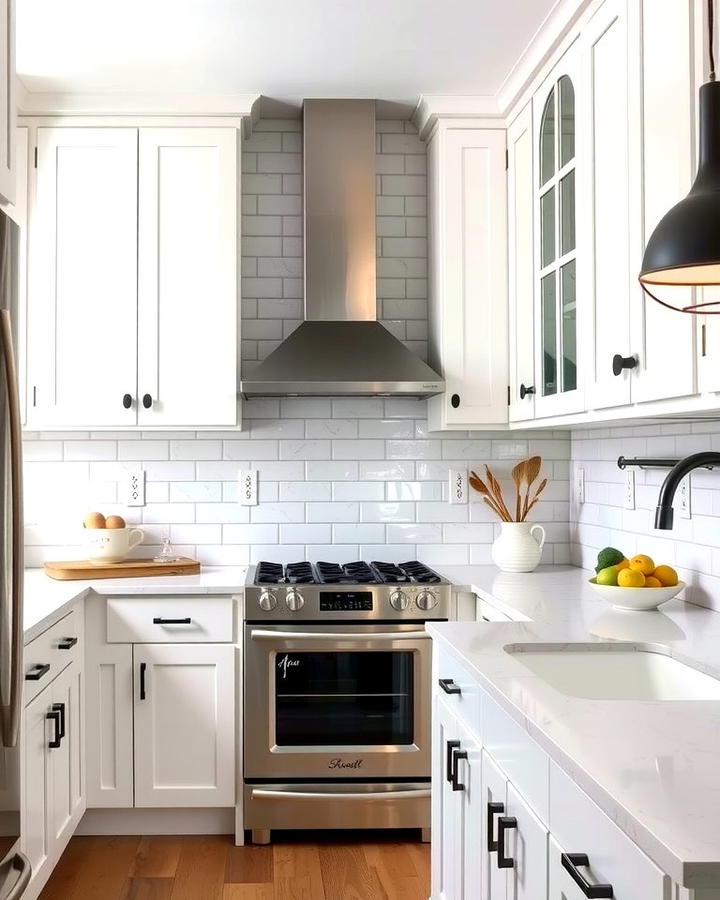 Black Hardware Accents - 30 White Farmhouse Kitchen Ideas