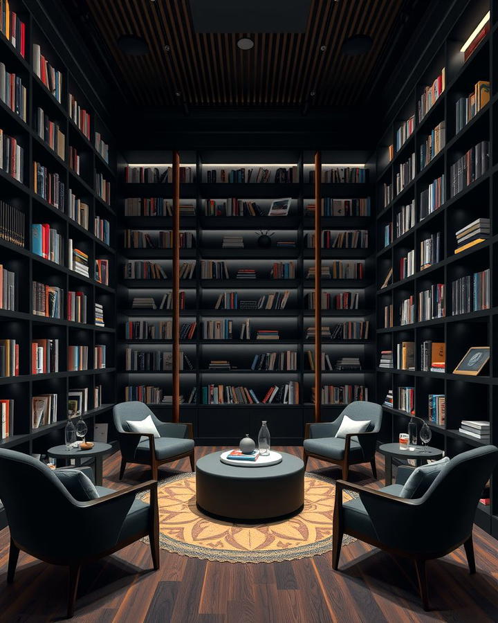 Black Home Library - 30 black basement ideas