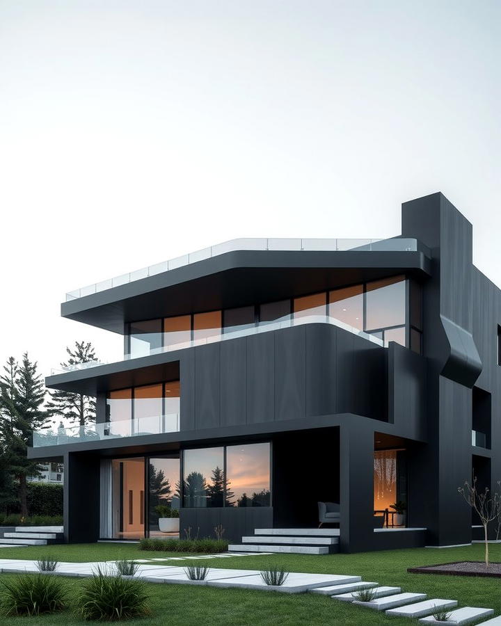 Black House with Cantilevered Design - 25 Modern Black Houses