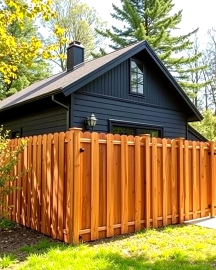 Black House with Cedar Privacy Fence - 30 Black House With Cedar Accents