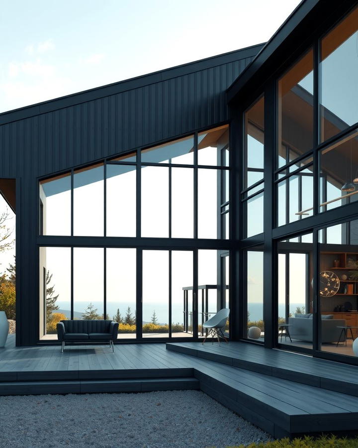 Black House with Floor to Ceiling Windows - 25 Modern Black Houses