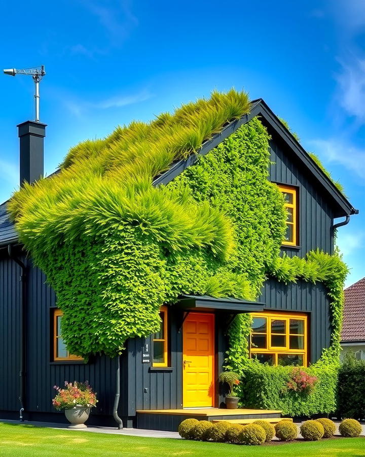 Black House with Green Roof - 25 Modern Black Houses