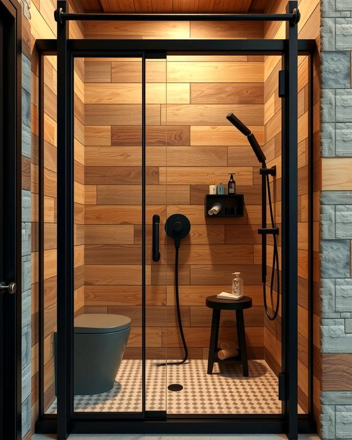 Black Metal Frames for a Bold Contrast - 25 Rustic Walk-in Shower Ideas