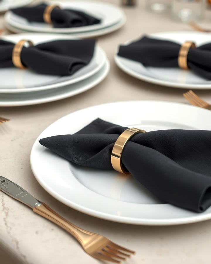 Black Napkins with Metallic Rings - 30 Black-Themed Wedding Ideas