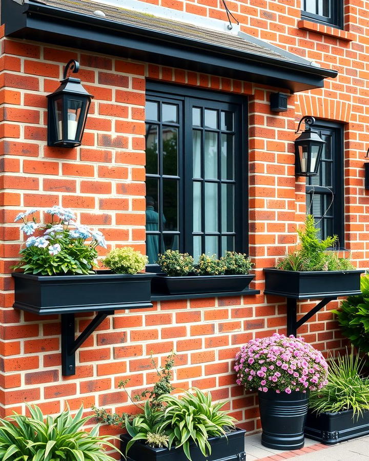 Black Planter Boxes to Frame the Facade - 25 Red Brick House with Black Trim Design Ideas