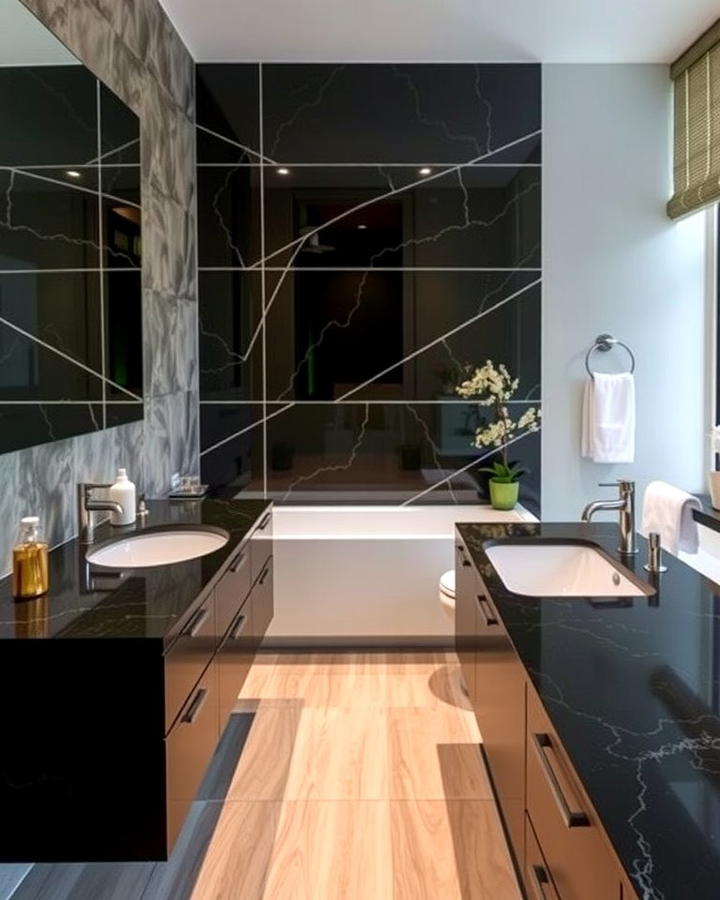 Black Quartz Countertops for Durability - 30 bathroom with black countertops ideas