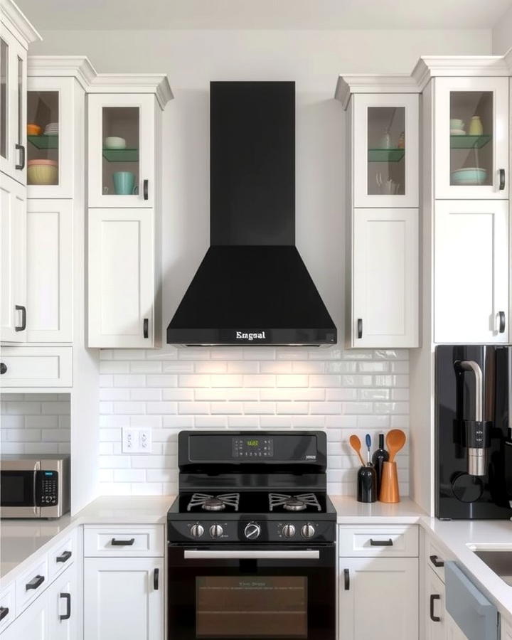 Black Range Hood as a Focal Point - 30 White Kitchen with Black Appliances Ideas