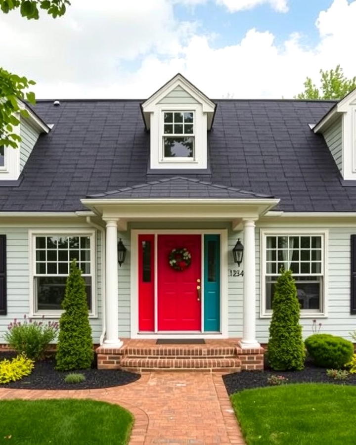 Black Roof with Bright Front Door - 30 Exterior Home with a Black Roof Ideas