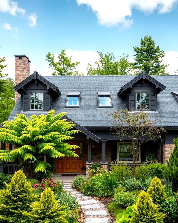 Black Roof with Greenery Filled Landscaping - 30 Exterior Home with a Black Roof Ideas