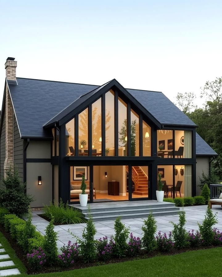 Black Roof with Large Glass Windows - 30 Exterior Home with a Black Roof Ideas