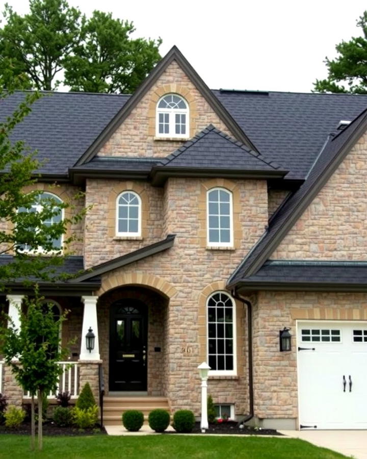 Black Roof with Stone Facade - 30 Exterior Home with a Black Roof Ideas