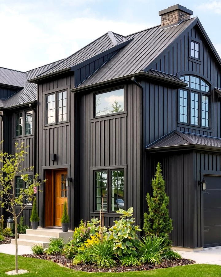 Black Roof with Vertical Metal Siding - 30 Exterior Home with a Black Roof Ideas