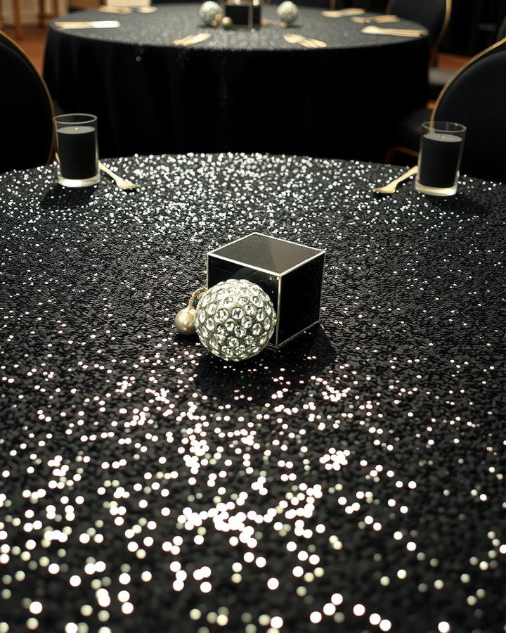 Black Sequin Tablecloths - 30 Black-Themed Wedding Ideas