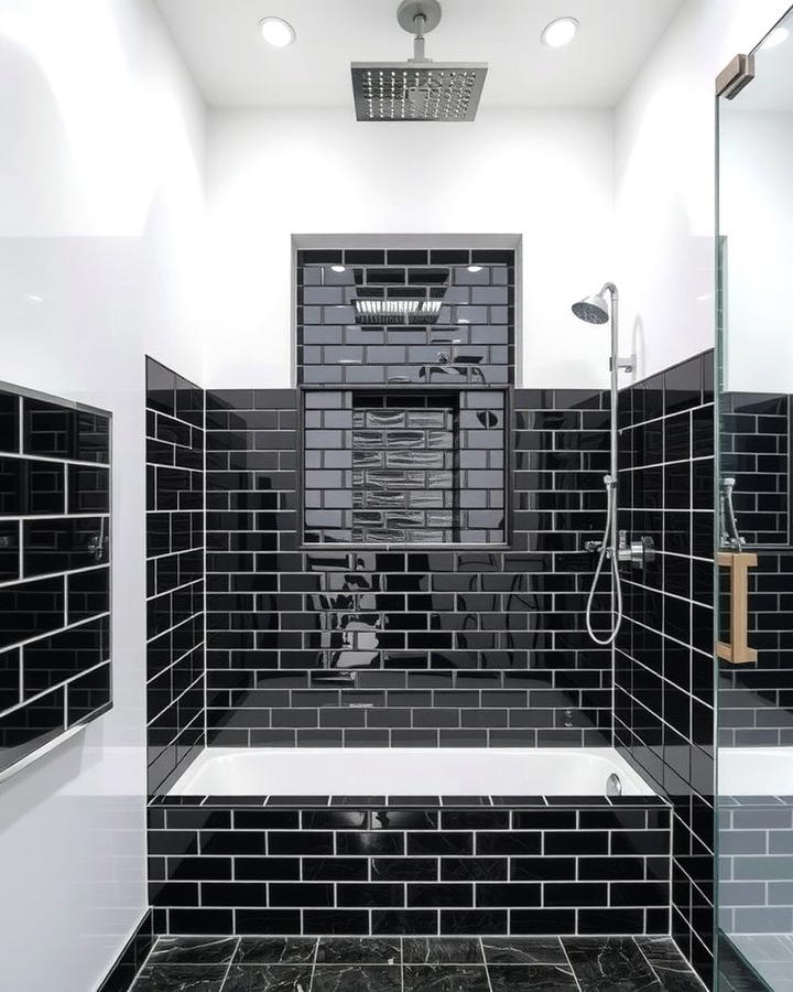 Black Shower Niche - 30 Black and White Bathroom Tile Ideas