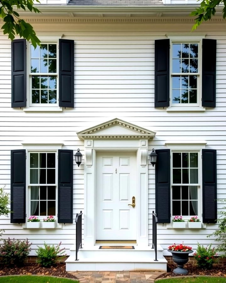 Black Shutters and Doors for a Cohesive Look - 25 White House Ideas With Black Doors