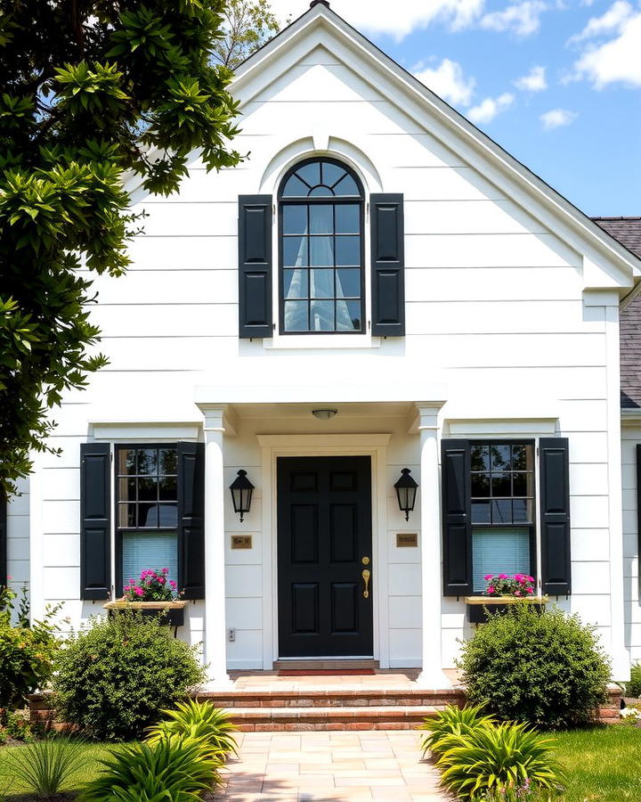 Black Shutters to Complement Black Window Frames - 25 White Farmhouse With Black Windows Ideas