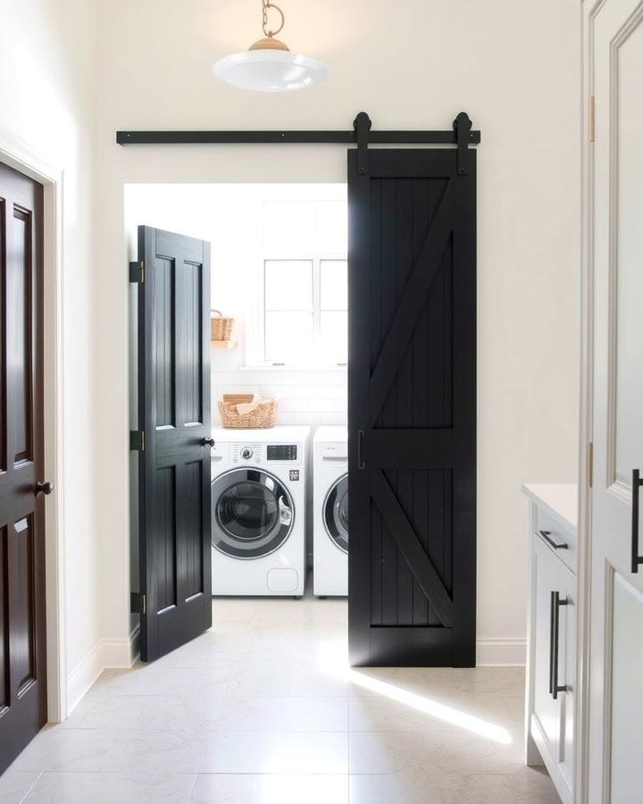 Black Sliding Barn Door - 30 black laundry room ideas