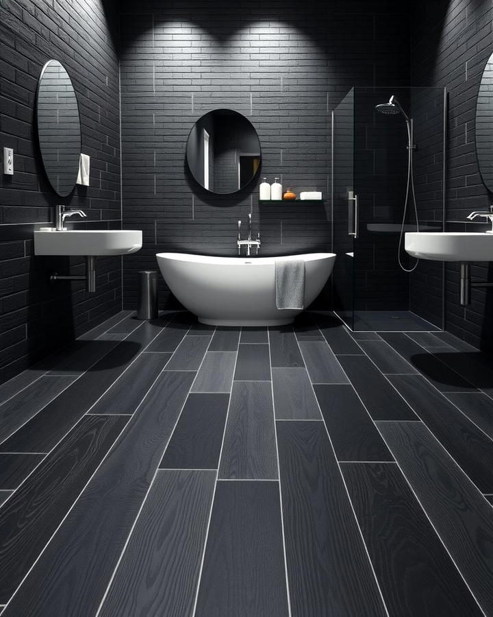 Black Stained Wood for Bold Statements - 30 Ideas for Wood Floors in Bathrooms