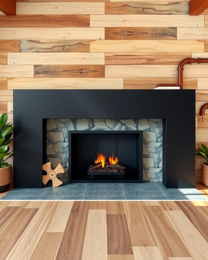 Black Steel Surround - 25 Rustic Fireplaces