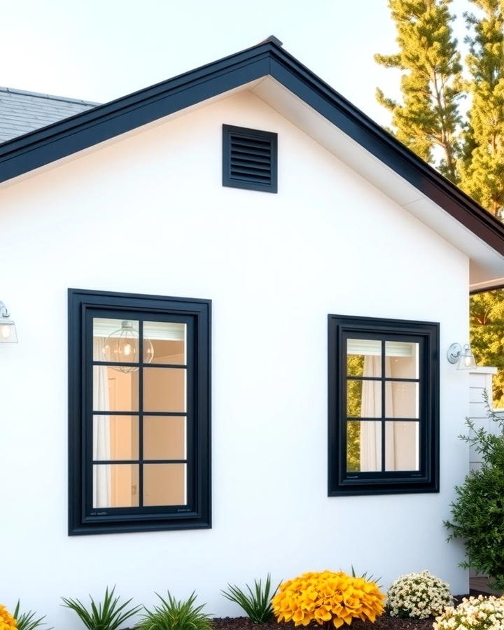 Black Trim Accentuating Modern Windows - 30 single story white house black trim