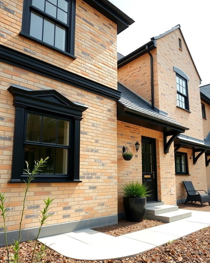 Black Trim for Dramatic Contrast - 30 Blonde Brick House Color Schemes