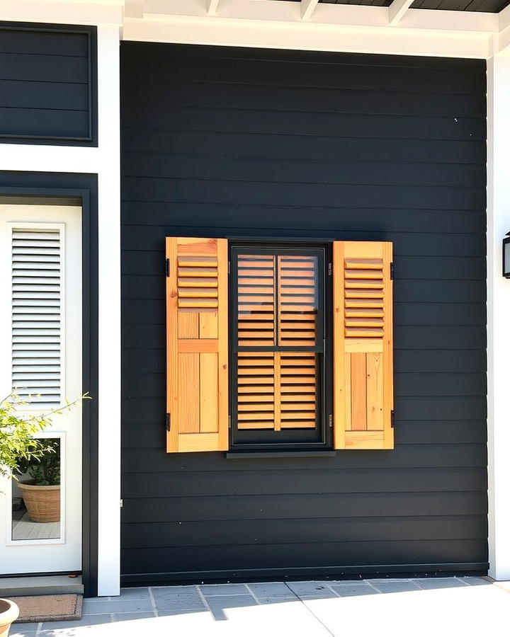 Black Walls with Cedar Shutters - 30 Black House With Cedar Accents