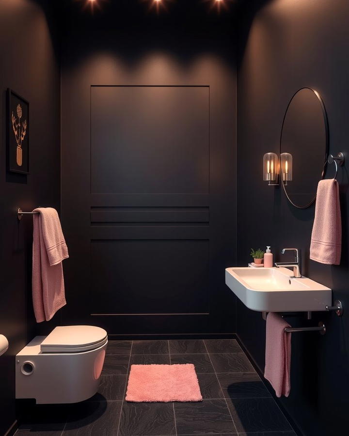 Black Walls with Pink Accents - 25 Pink and Black Bathroom Ideas