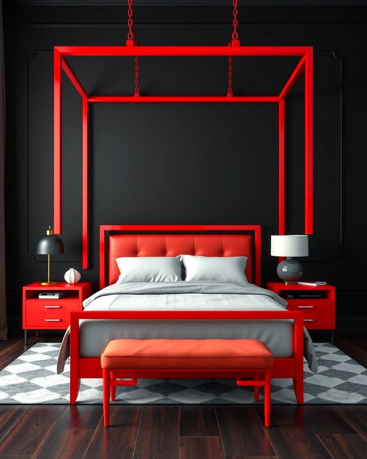 Black Walls with Red Furniture - 25 Red and Black Bedroom Ideas