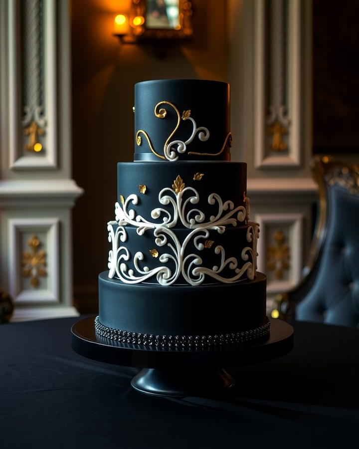 Black Wedding Cake - 30 Black-Themed Wedding Ideas