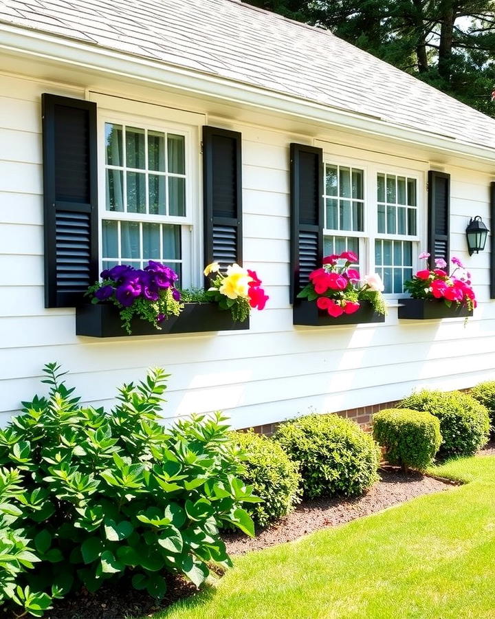 Black Window Boxes for a Charming Detail - 30 single story white house black trim