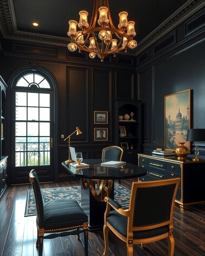 Black and Gold Accents 2 - 30 dark home office design ideas