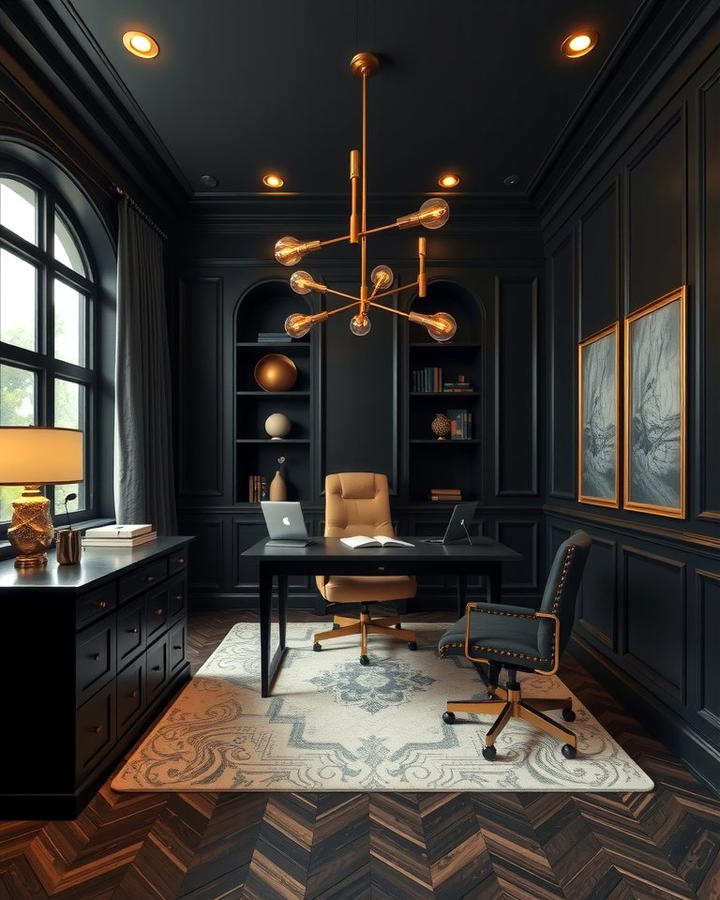 Black and Gold Accents - 30 dark home office design ideas