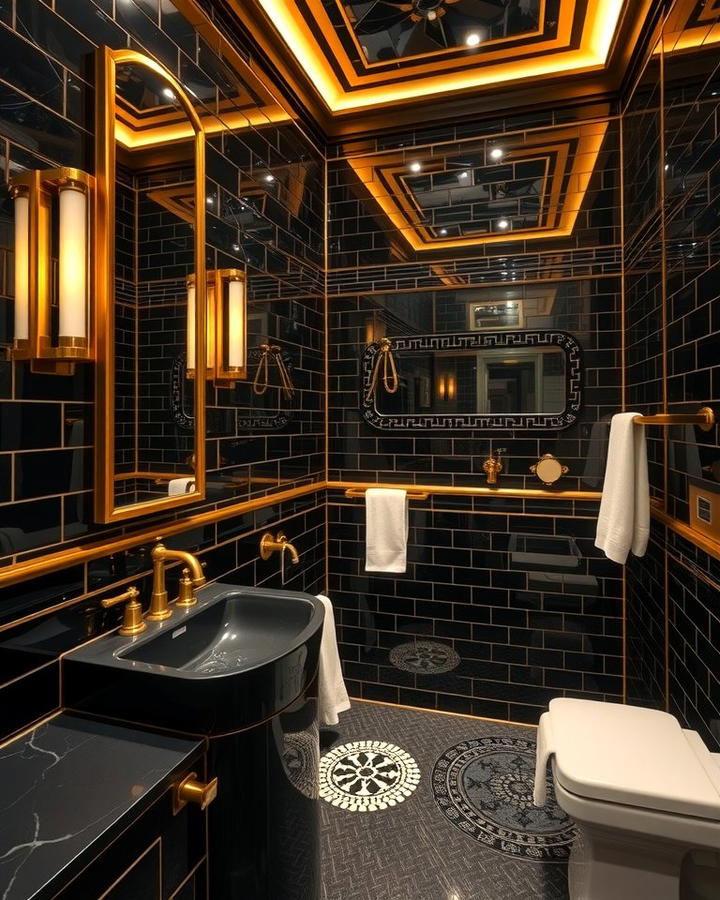 Black and Gold Accents - 30 Art Deco Bathroom Ideas