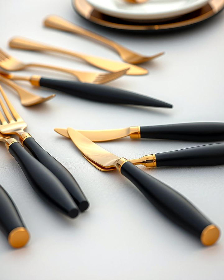 Black and Gold Flatware - 30 Black-Themed Wedding Ideas