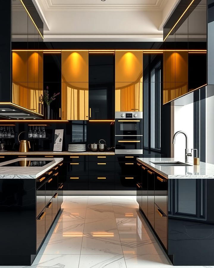 Black and Gold Modern Luxury - 25 Two Tone Kitchen Cabinet Ideas