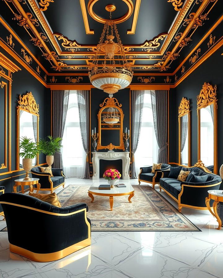 Black and Gold Palette - 30 Black Living Room Ideas