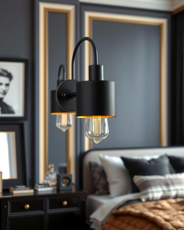 Black and Gold Sconces - 30 Bedroom Wall Sconce Ideas