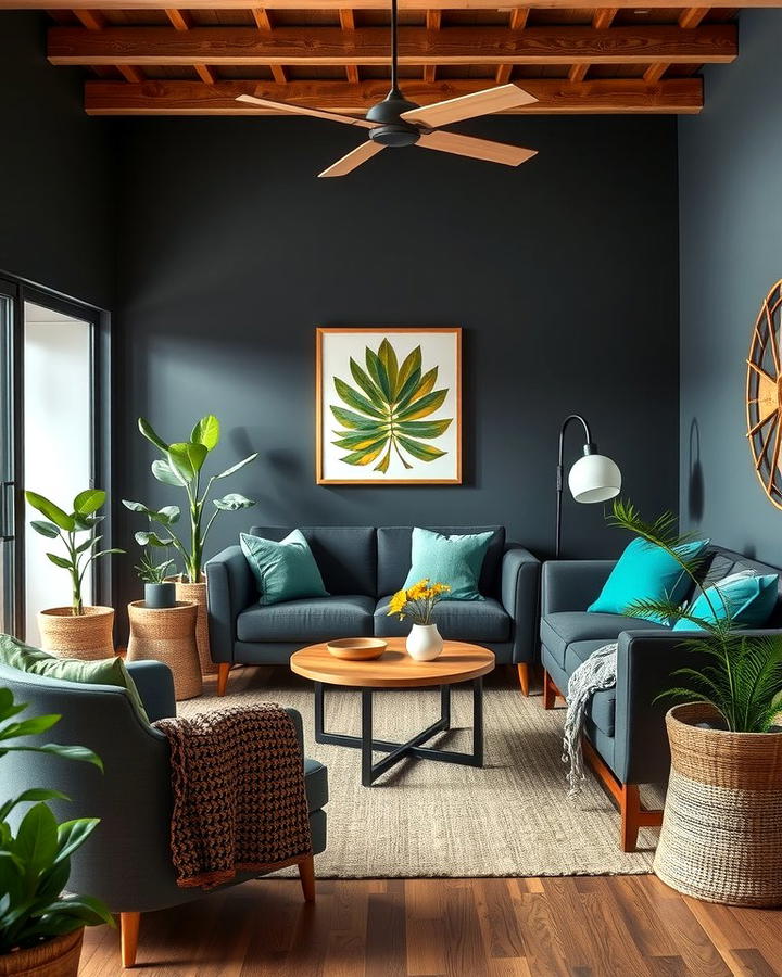 Black and Green Combination - 30 Black Living Room Ideas