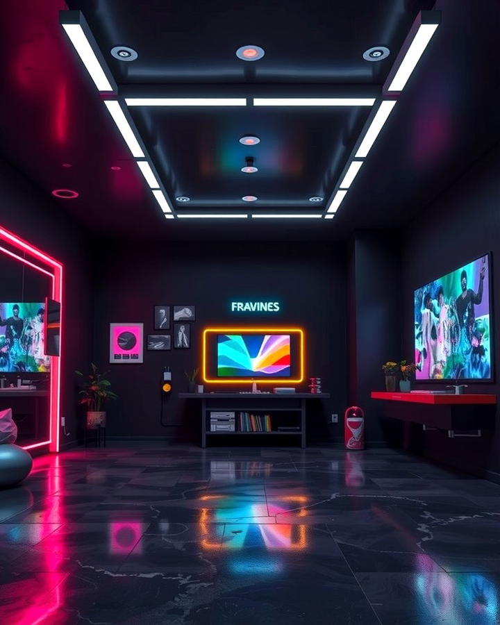 Black and Neon Elements - 30 black basement ideas