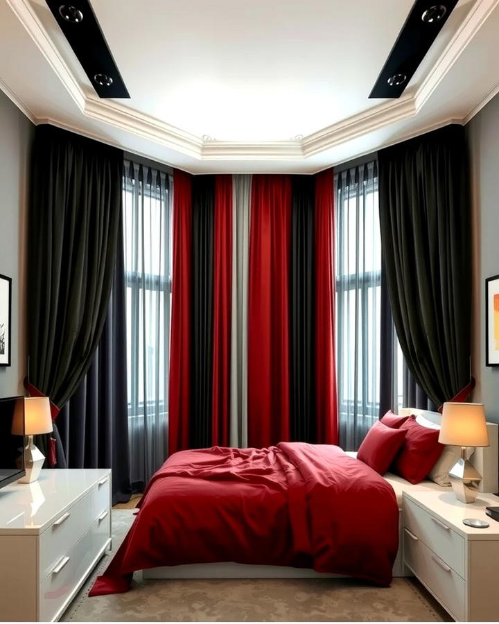 Black and Red Drapes - 25 Red and Black Bedroom Ideas