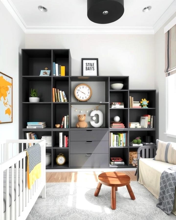 Black and White Bookshelves - 30 Black and White Nursery Ideas