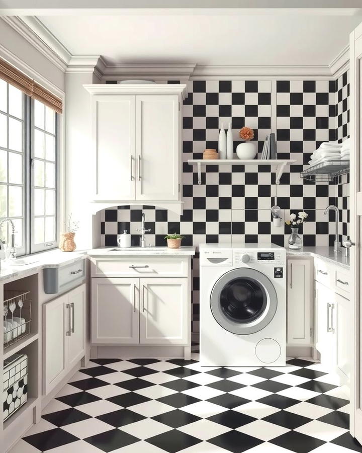 Black and White Checkerboard Tiles - 30 Laundry Room Tile Ideas