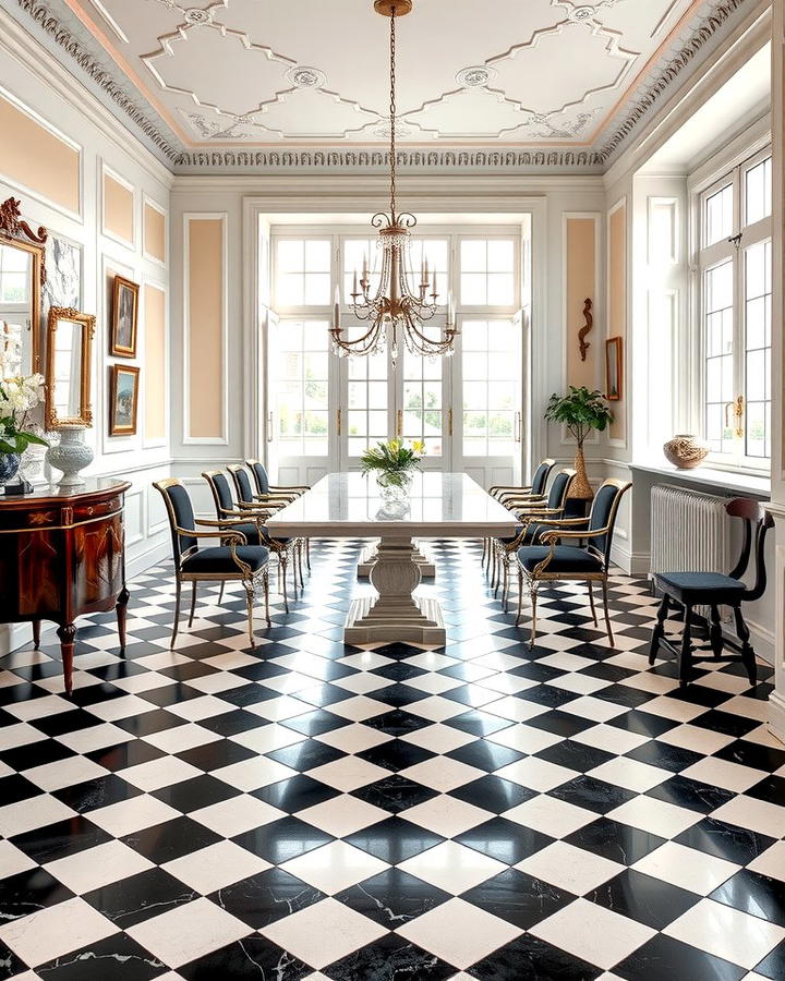 Black and White Checkered Floors for a Retro Parisian Look - 25 Parisian Dining Room Ideas