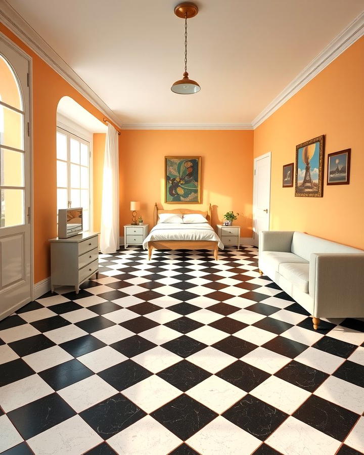 Black and White Checkered Floors - 30 80s Bedroom Ideas