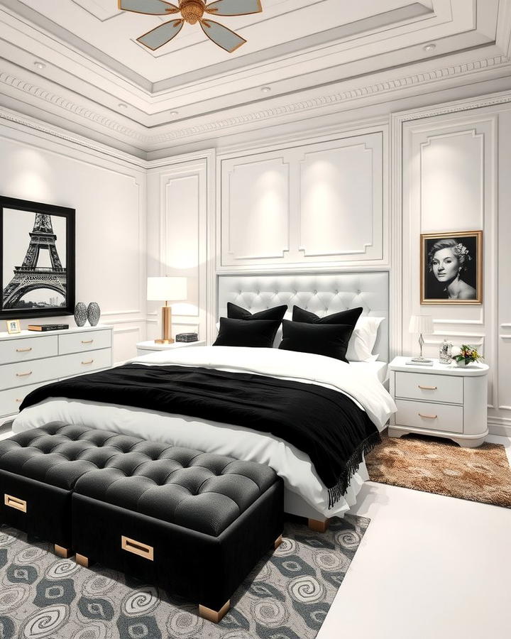 Black and White Color Scheme - 25 Paris-themed Bedroom Ideas