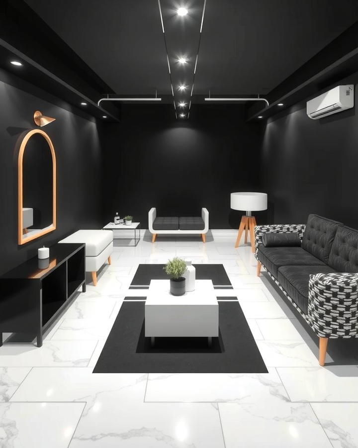 Black and White Contrast 2 - 30 black basement ideas